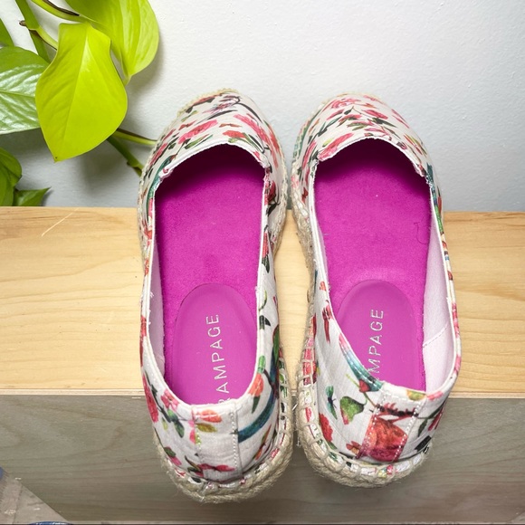 NWT size 7 floral print bohemian pink and white colorful bird flat loafers - Picture 8 of 11